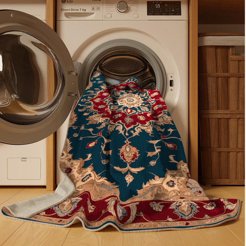 Tapis brun Tabriz lavable à la machine, Rond 3 pi