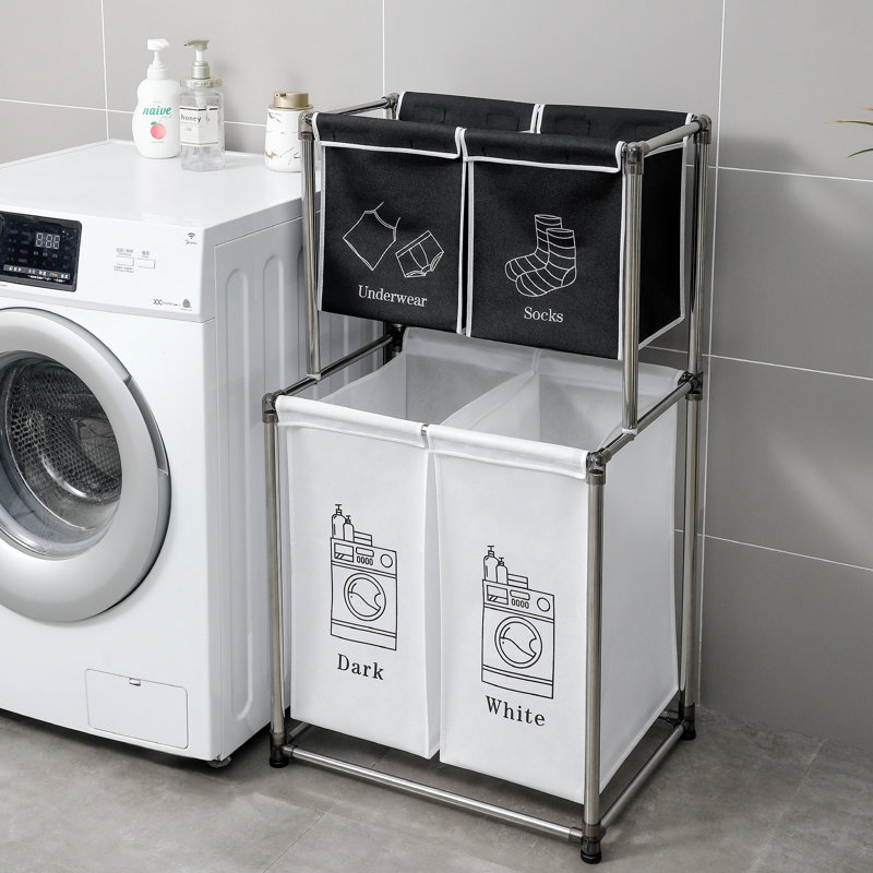 Panier à linge avec 4 sacs amovibles - 2 niveaux pour trier les vêtements efficacement