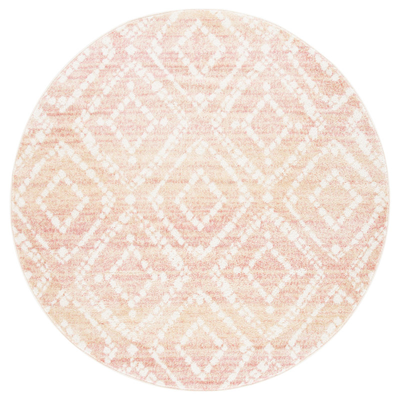 Geometric Pink/Gold/Beige Area Rug, Round 6'