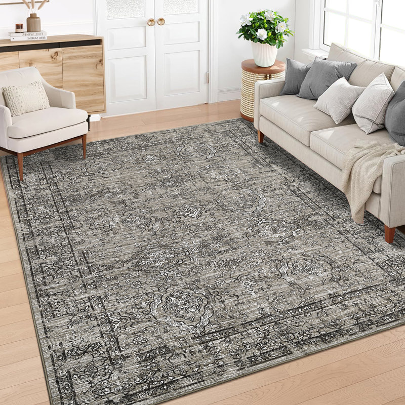Non Slip Vintage Floral Floor Cover Non-Slip Thin Soft Retro Carpet Foldable Low-Pile Distressed Throw Rug for Dining Room Living Room Home Nursery