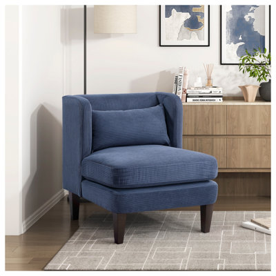Fauteuil d'appoint moderne en velours côtelé bleu avec coussin réversible et coussin assorti