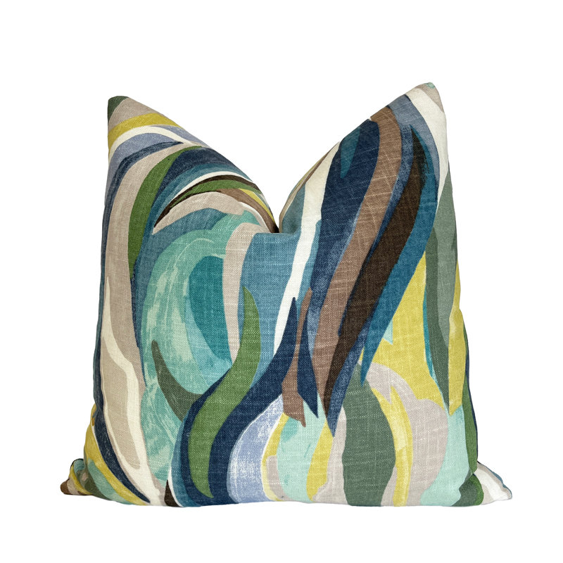 Housse de coussin en lin Sedona, H 20 po x l 20 po, Vert abstrait