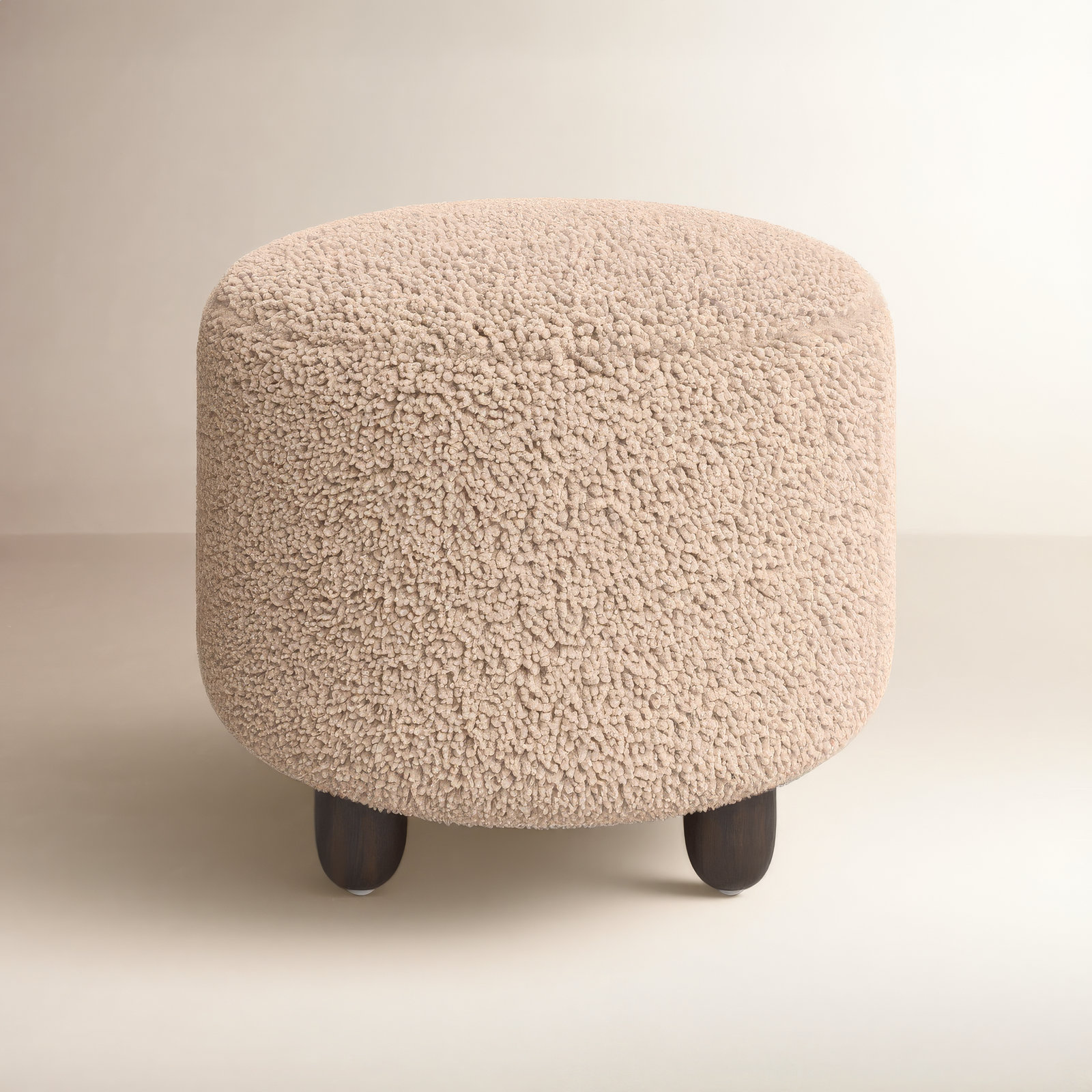 Risco 23" Round Shearling Footstool Ottoman, Andes Toast Sherpa, Burnt Birch