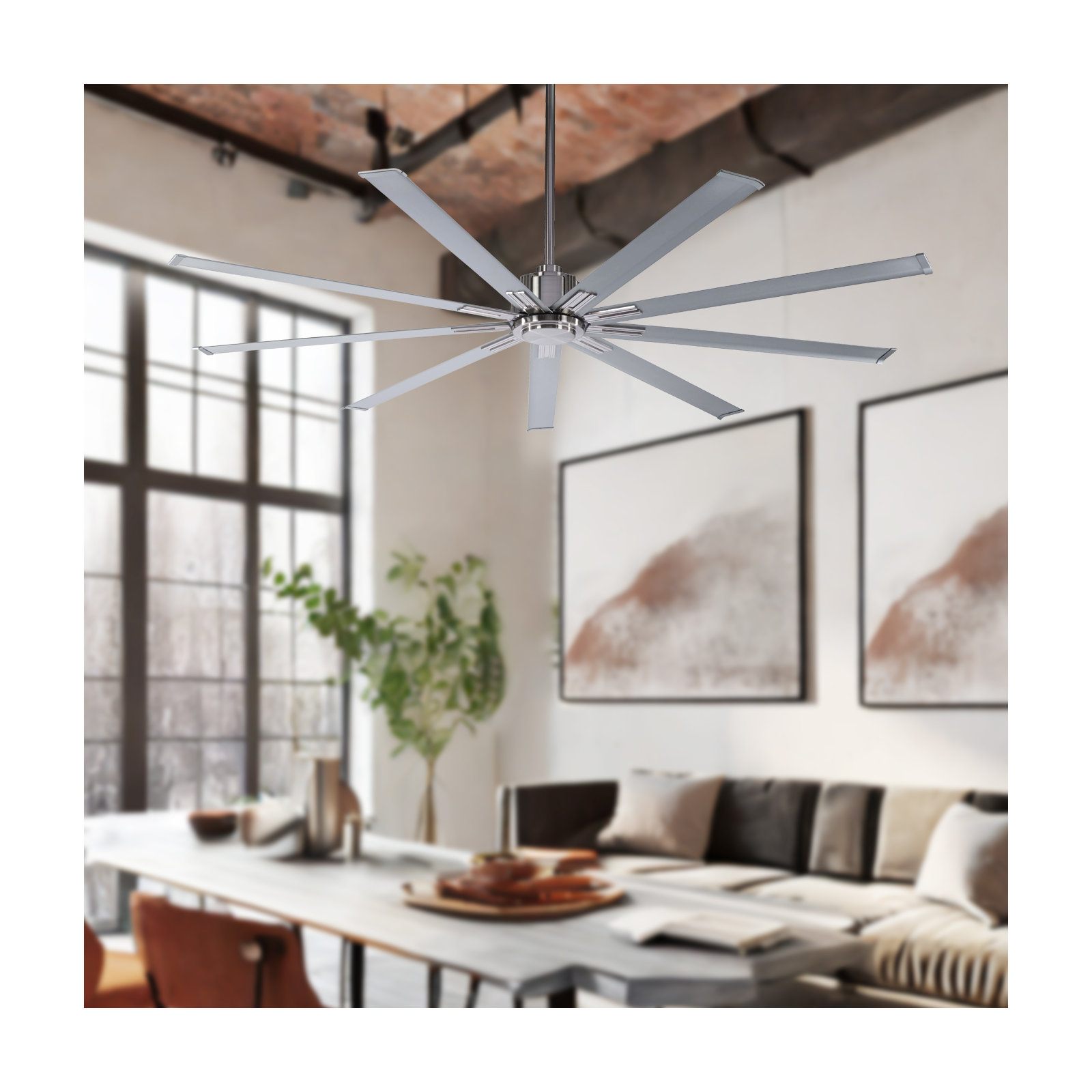 72" Xtreme 9 - Blade Standard Ceiling Fan with Remote Control, Brushed Nickel with Silver Blades