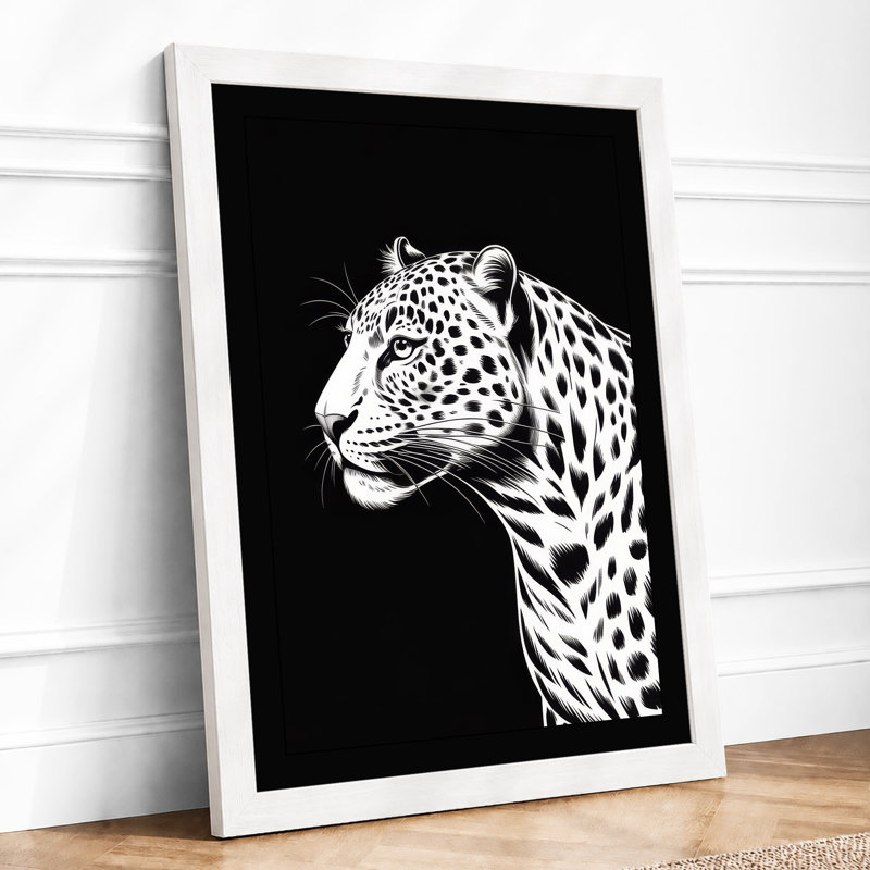 Leopard Profile Modern - Framed Print, A3 - 42.0 x 29.7 cm, White
