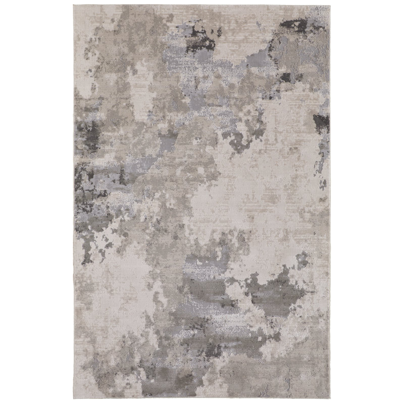 Tapis abstrait aquarelle argent / gris de style contemporain Belen Alexander, Rectangle 10 pi x 13 pi 2 po
