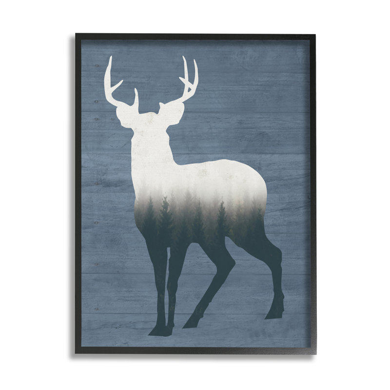" Rustic Deer Silhouette Cabin Style Grain Pattern " by Lettered And Lined, Midnight Black Framed Giclee