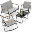 Ensemble de conversation extérieur à bascule 4 pièces avec causeuse, accoudoirs en bois et table basse-2055834040