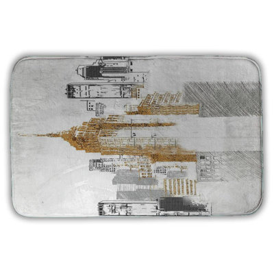 Blurry sketch style cityscape Bath Mat with Non-Slip Backing - Quick Dry Memory Foam Bathroom Rug - Absorbent - Modern Plush Spa-Style - Machine Washable