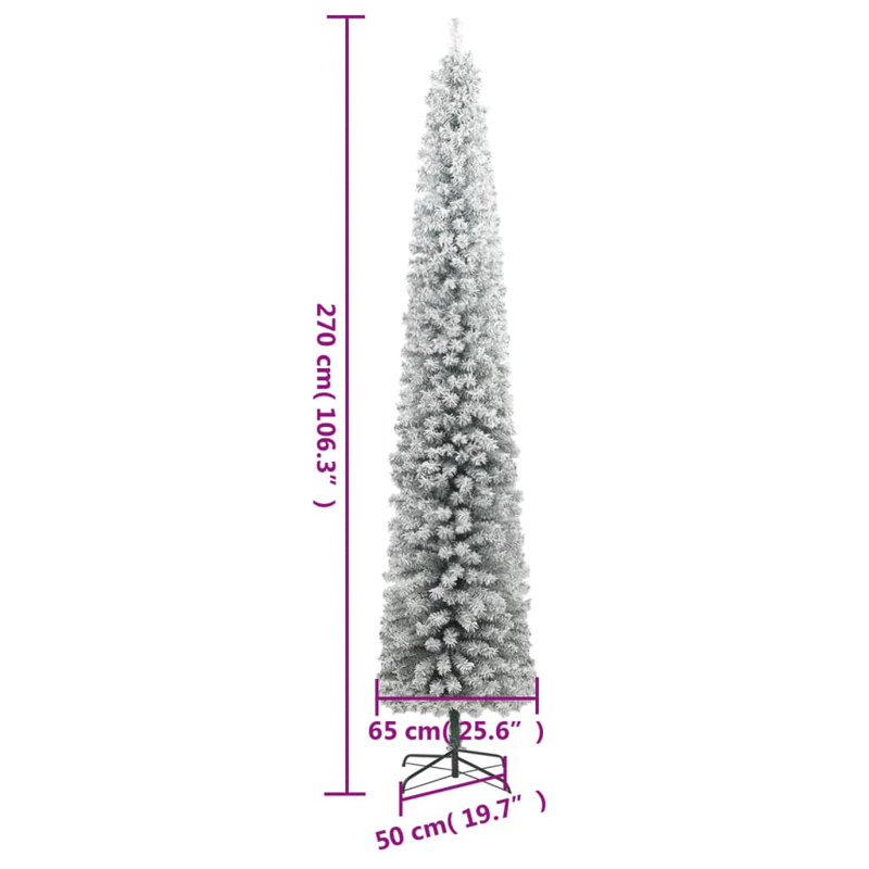 Slim Artificial Christmas Tree, Flocked Snow, 106.3", with 300 leds