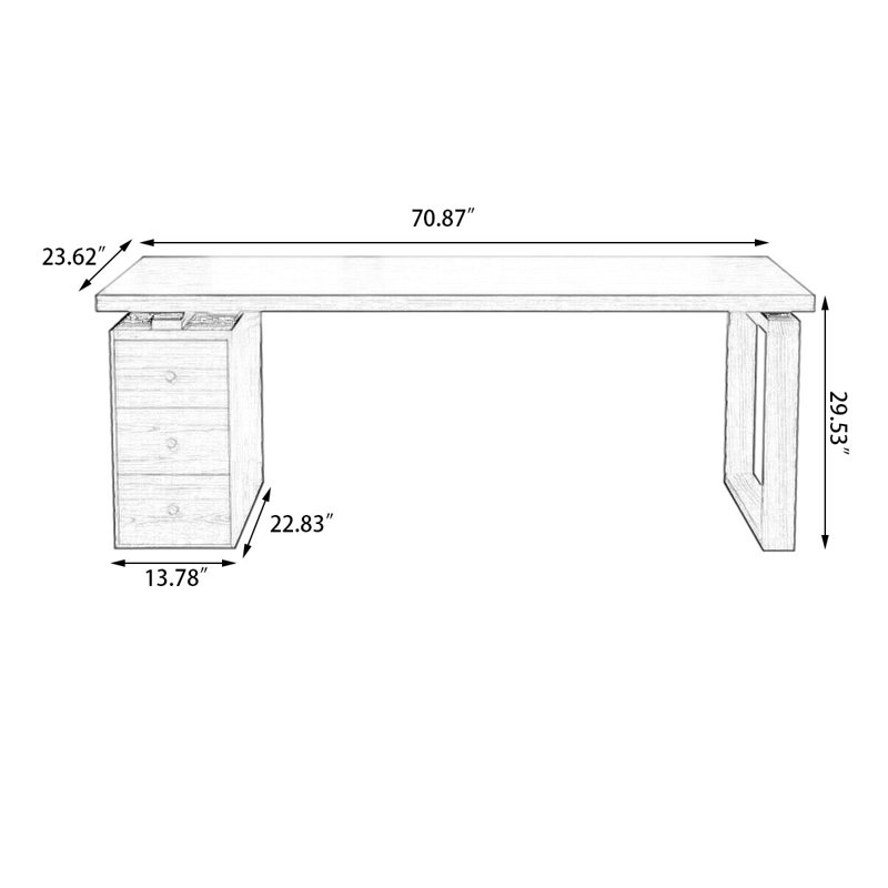 Dark walnut Rectangular Solid Wood desks, 29.53" H x 70.87" W x 23.62" D