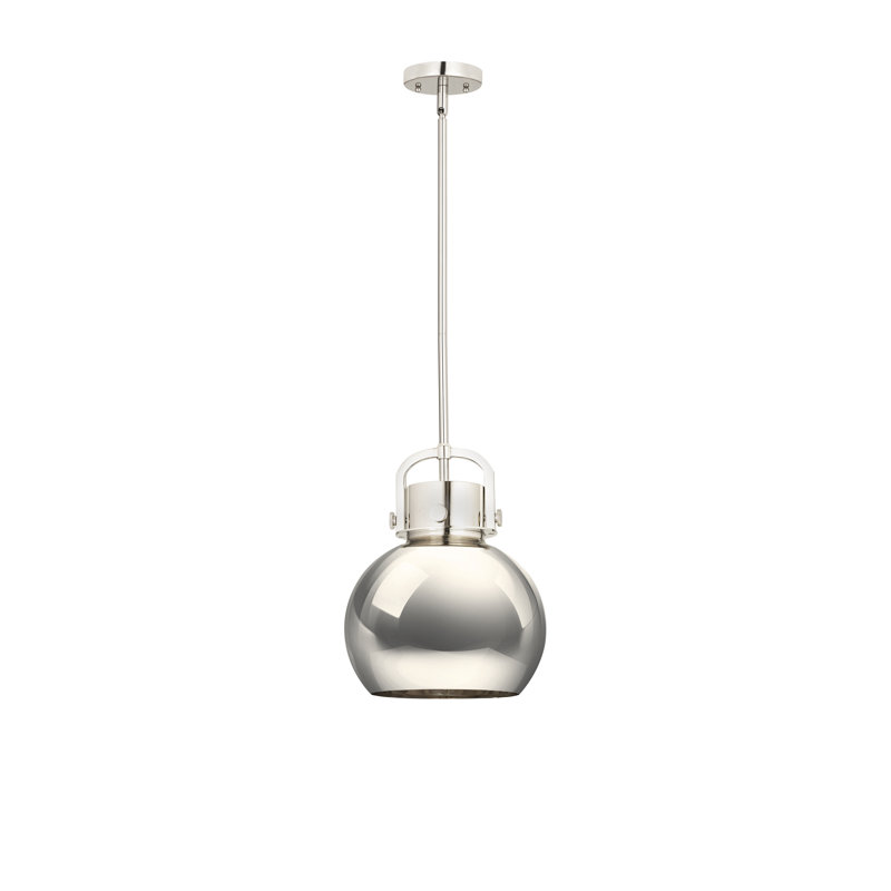 Luminaire suspendu en forme de sphère en métal 1 lumière Amrith, H 15,38 po x l 10 po x P 10 po, Nickel poli, Nickel poli
