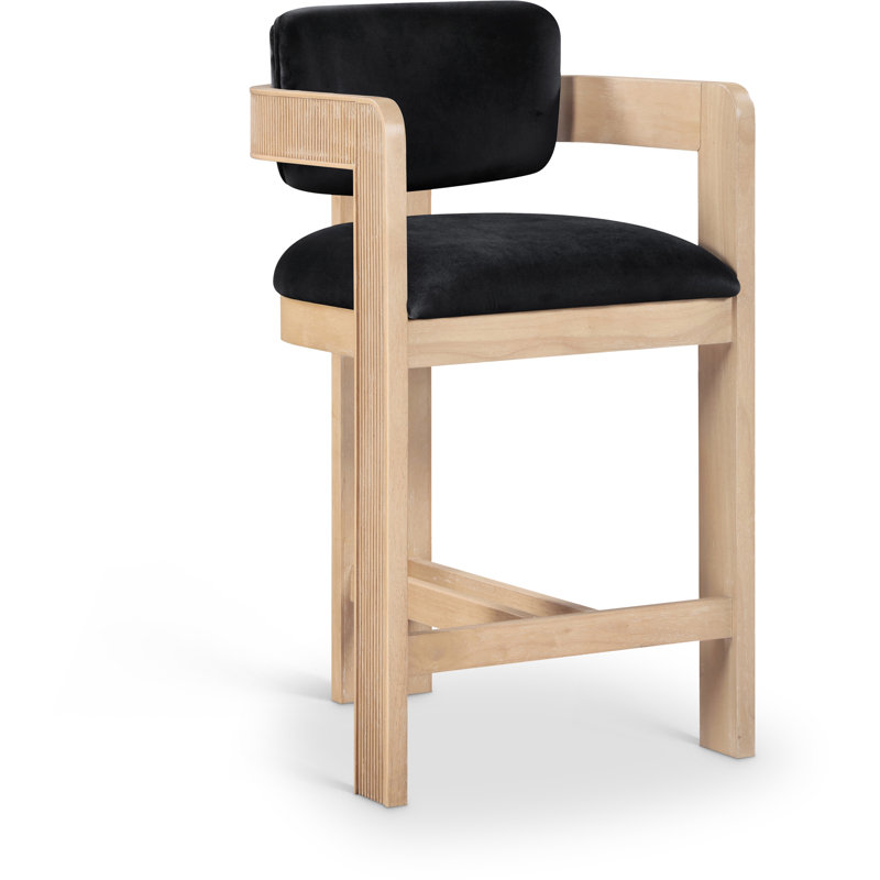 Tabouret rembourré Sacha Howley, Velours, Naturel, Noir