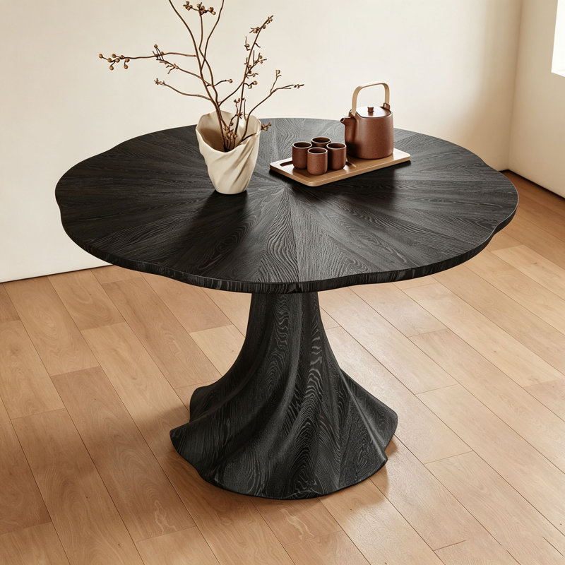 Table ronde en bois de frêne noir, H 29,5 po x l 43,3 po x P 43,3 po