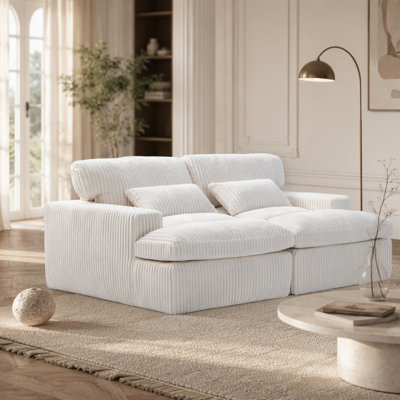 Double méridienne intérieure, canapé-lit rembourré surdimensionné pour l'intérieur, canapé-lit de luxe à assise profonde, causeuse modulaire, causeuse en velours côtelé pour le salon, sans assemblage requis, blanc