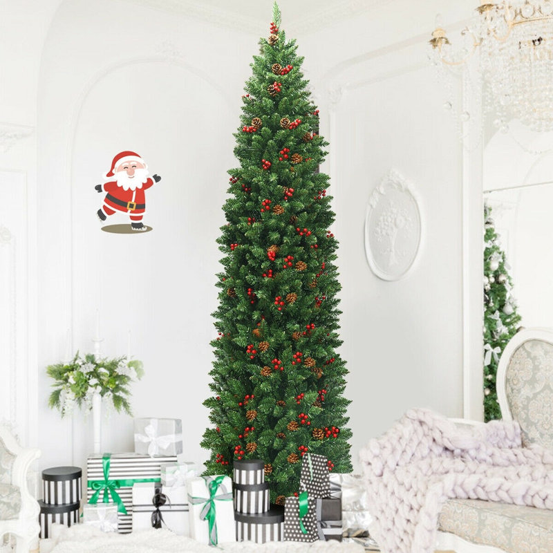 Arbre de Noël vert avec lumières DEL et pommes de pin, 7.5'