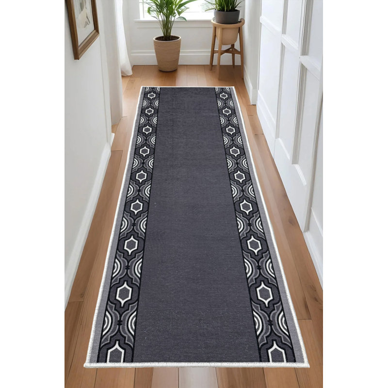 Custom Size Trellis Gray Runner Rug, Runner 2'2" x 45'