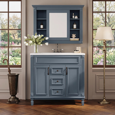Meuble-lavabo simple 36 po avec lavabo et 2 portes de rangement à fermeture en douceur