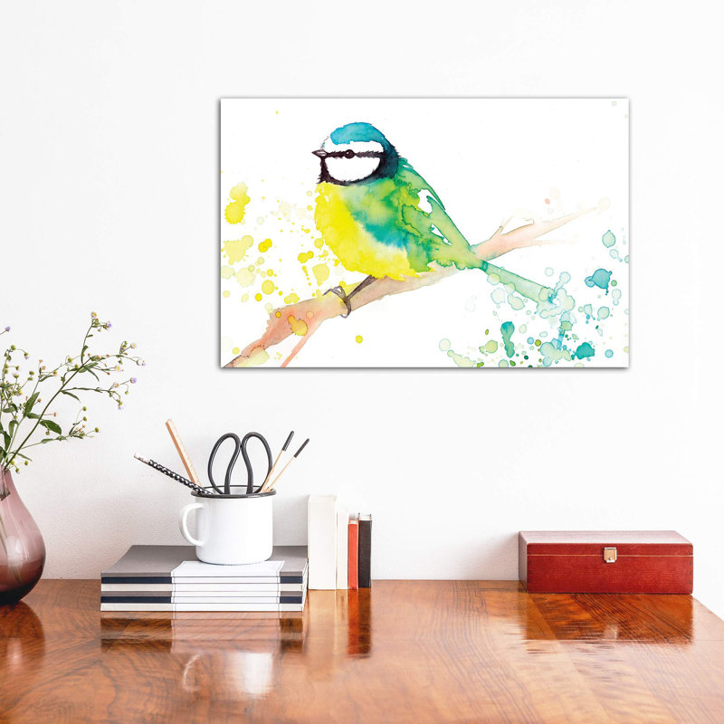 Oiseau vert - reproduction d'art, Toile tendue, Pas de tapis, H 12 po x l 18 po x 1,5 po