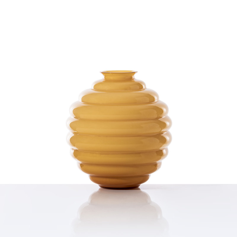 Deco Vase, Amber, 7.09" H x 6.69" W x 6.69" D