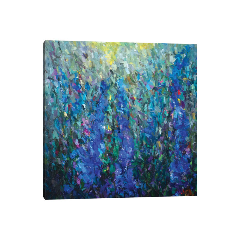 Blue Flowers Modern Abstract by OLena Art - Wrapped Canvas Painting