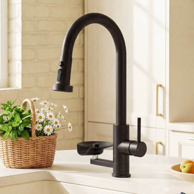 3-In-1 Kitchen Faucet With Press-Type Glass Rinser, High-Arc Pull-Down Sprayer, Single-Handle Deck Mount