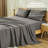 4 Piece Twin Size Sheet Set, 100% Rayon Derived from Bamboo Sheet Set, Cooling & Breathable, Luxury Silky Soft, Deep Pocket up to 16", Gray-122871994-122871996