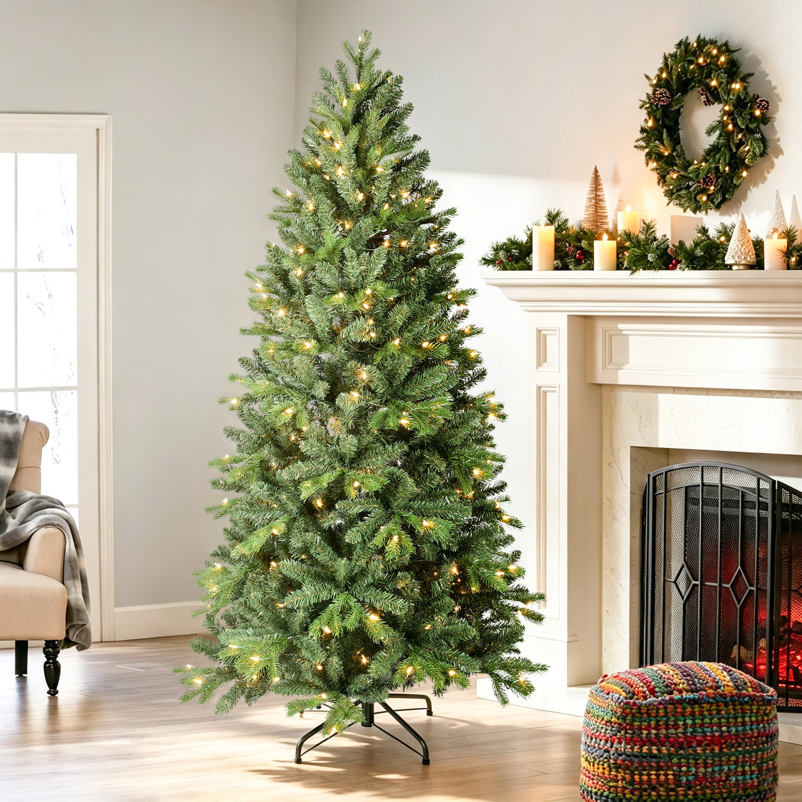 Pencil 9' Pre-Lit Spruce Christmas Tree, 4'