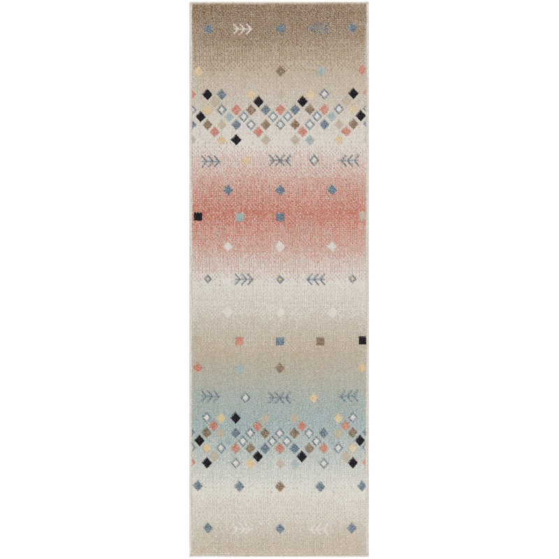 Lajeune Geometric Machine Washable Area Rug in Beige, Runner 2' x 6'