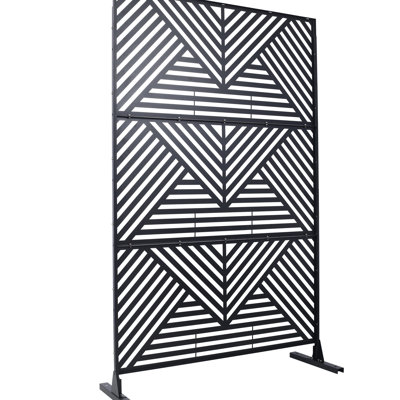 Écran d'intimité en métal l 76 po H48 - extérieur et intérieur noir pour la construction de balcons décoratifs