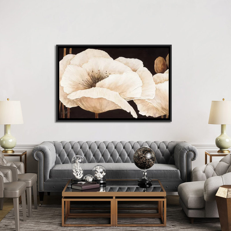 «Amazing Poppies III», impression sur toile, H 18 po x l 26 po x P 1,5 po, Toile avec cadre noir, Pas de tapis