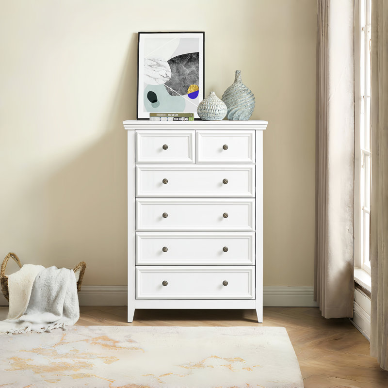 Commode blanche à 6 tiroirs spacieuse avec rangement pour commode moderne à 6 tiroirs et glissières en métal