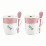 Lenox Butterfly Meadow Pink Mugs with Spoons, Set of 2