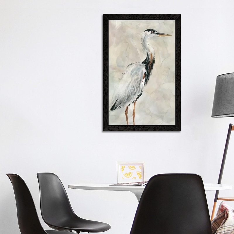 Crane At Dusk I by Carol Robinson - Painting on Canvas, 66.04 cm H x 45.72 cm W, Black Framed