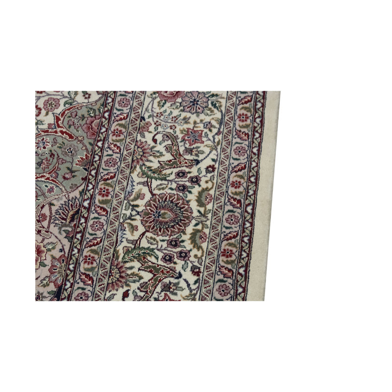 Tapis ivoire et vert noué à la main de haute qualité