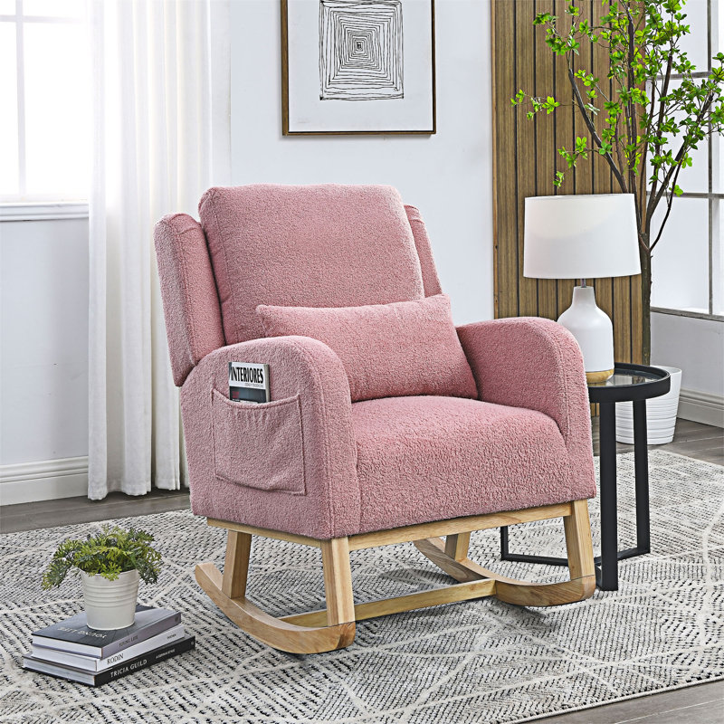 Chaise berçante d'appoint, Tissu rose en peluche