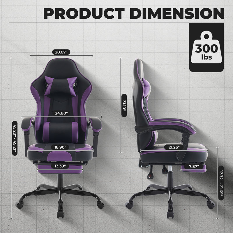 High-Back Adjustable Reclining Ergonomic Faux Leather PC & Racing Game Chair, Purple/Black
