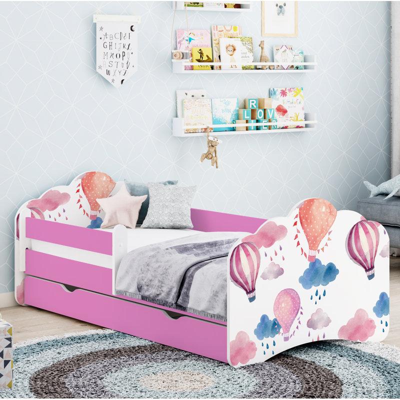 Ramsell European Toddler Bed Frame with Drawers, 56.5 x 70 x 140cm, Pink