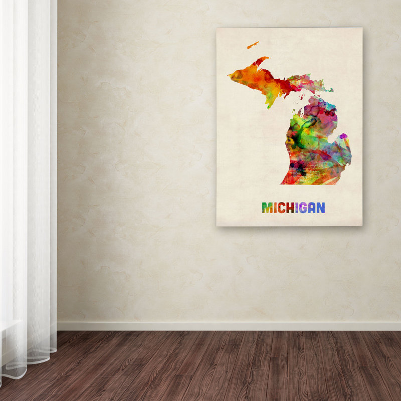 « michigan map », impression sur toile tendue, H 47 po x l 35 po x P 2 po