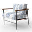 Fauteuil d'appoint rembourré à motif damassé bleu