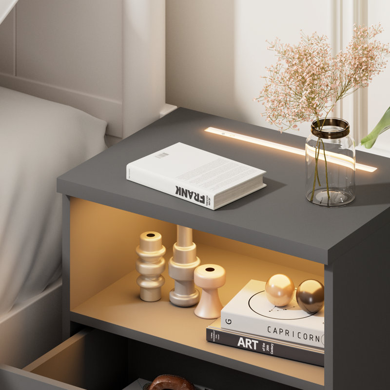 Deneem 39cm W MDF/particle Board Bedside Table, Anthracite