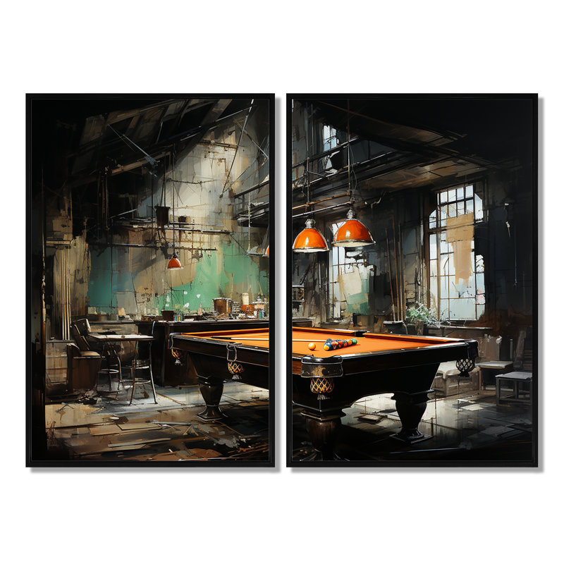 «Billard Industrial Game III - Large Billiards», art mural, H 36 po x l 48 po, Impression encadrée flottante, Noir