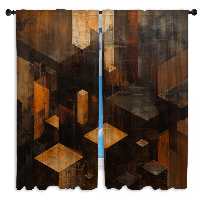 Rideaux de fenêtre à formes géométriques abstraites et voilage abstrait - 2 panneaux, 80 po x 52 po - 2 panneaux, Transparent