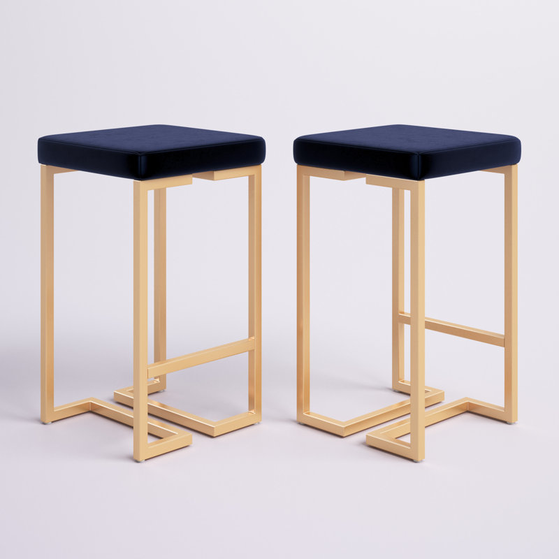Freea Upholstered Counter Stool with Metal Frame, Royal Blue Velvet