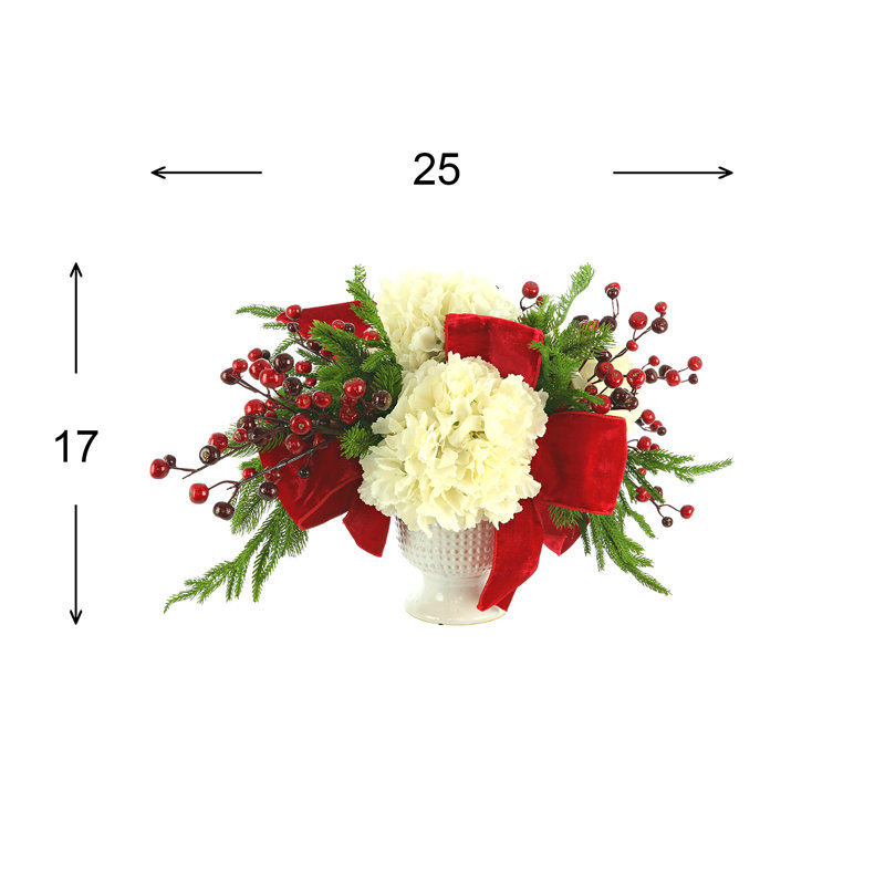 Hydrangea And Evergreen Holiday Arrangement