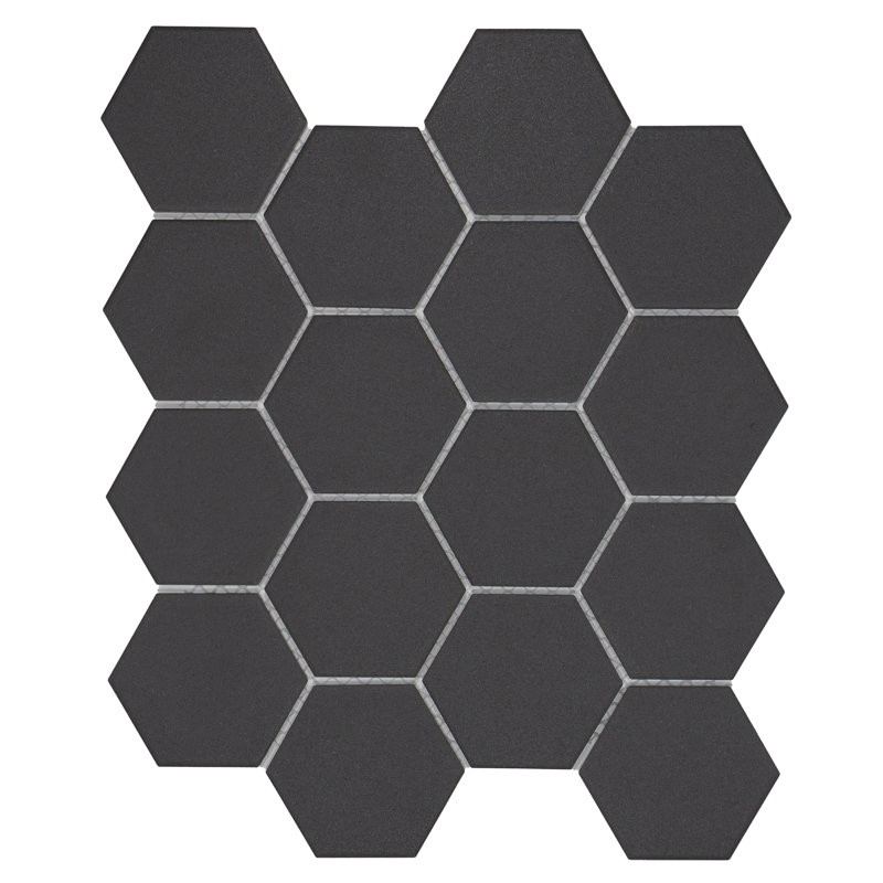 Sage 3" x 3" Hexagon Porcelain Matte Mosaic Tile, Black