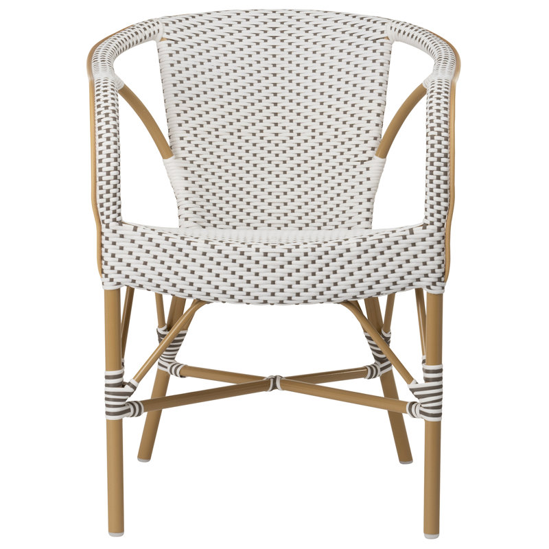Chaise de salle à manger d'extérieur Madeleine, Blanc amande avec pois cappuccino