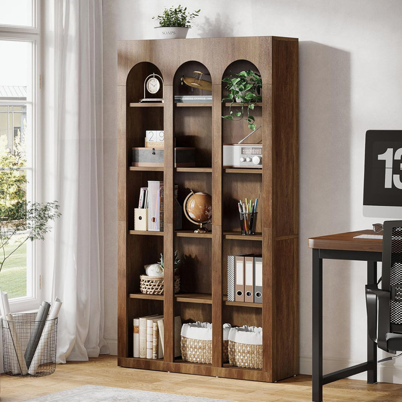 5-Tier Rustic Brown Farmhouse Arched Bookcase