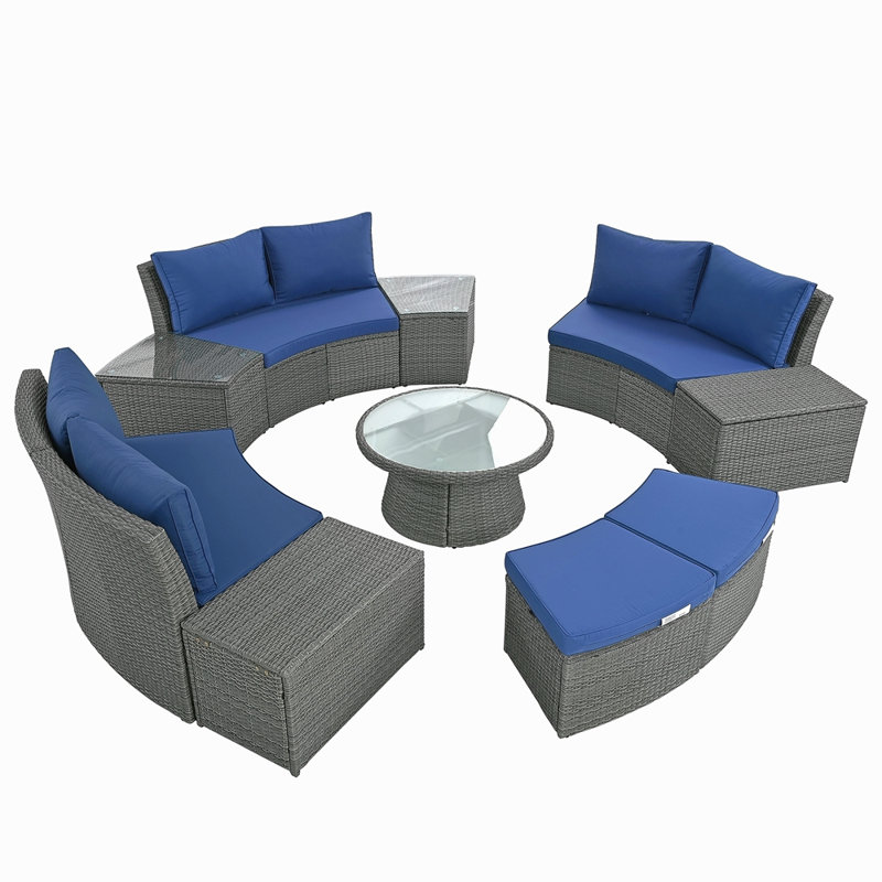 Ensemble de canapé modulaire d'extérieur en rotin 10 pièces, ensemble de conversation en osier PE pour une combinaison libre