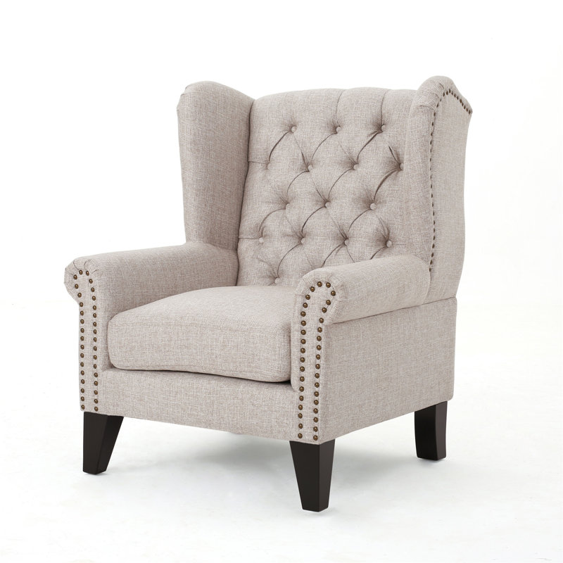 Osvaldo Tufted Wingback Chair, Beige Fabric